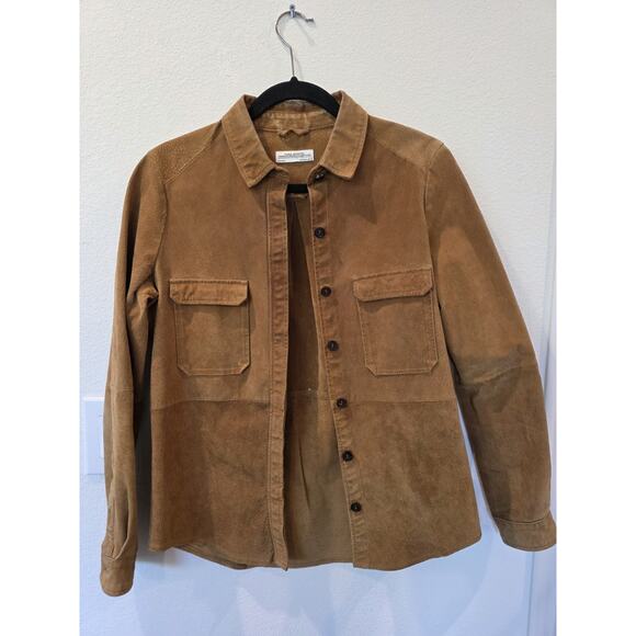 Zara WomanPDC Camel Genuine Suede ShirtJacket Sz Med Barn Chore Farmers Daughter - Picture 2 of 7